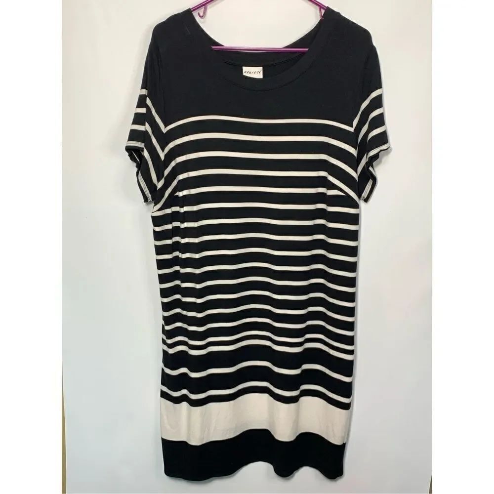 Ava & Viv Women's Striped Short Sleeve Pullover T-Shirt Dress Multicolor Size 1X